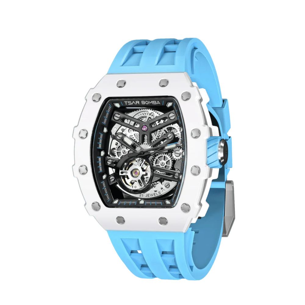 Tsar Bomba Automatic Light Blue FKM Rubber Strap Men's Watch TB8208C-06