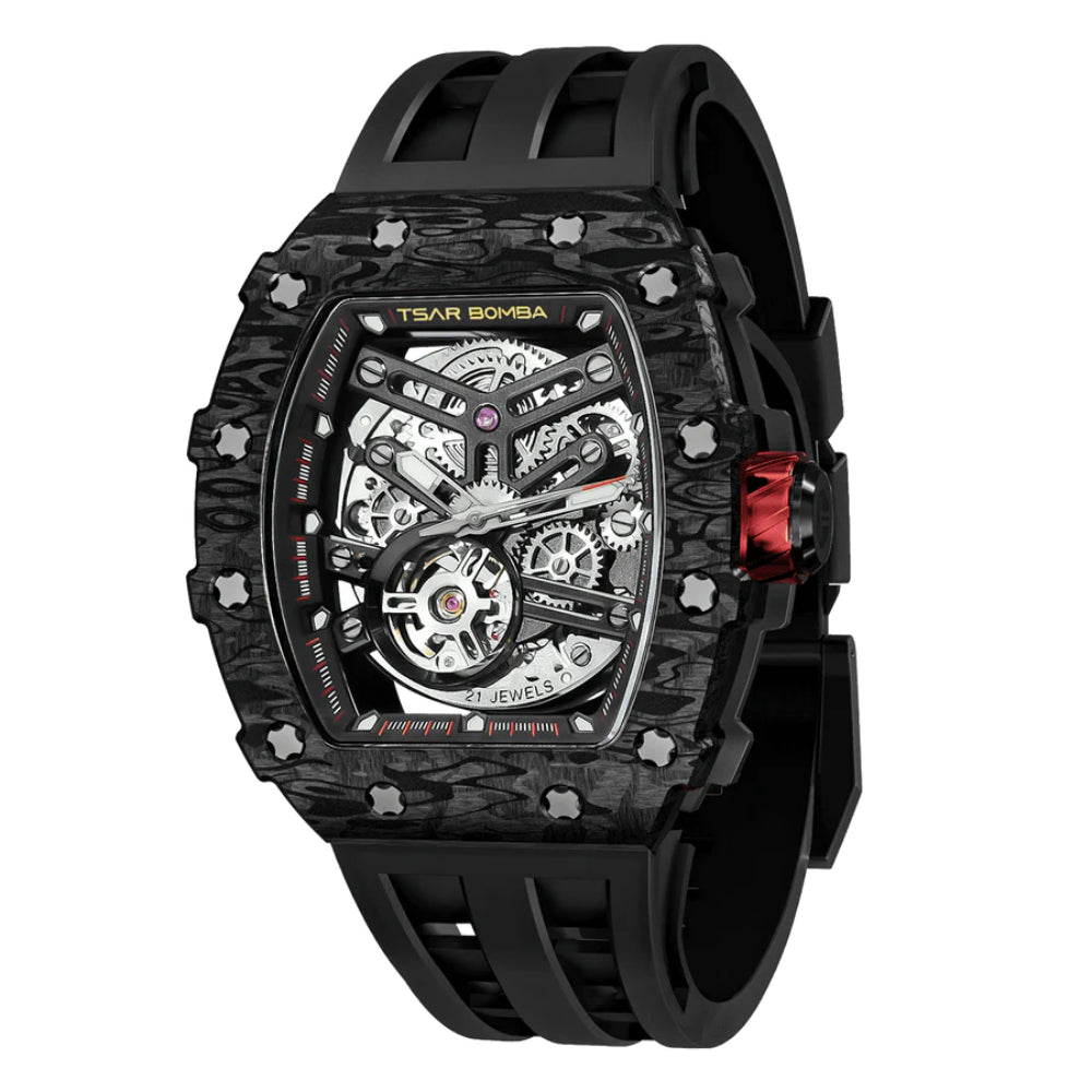 Tsar Bomba Automatic Black FKM Rubber Strap Men's Watch TB8208CF-38