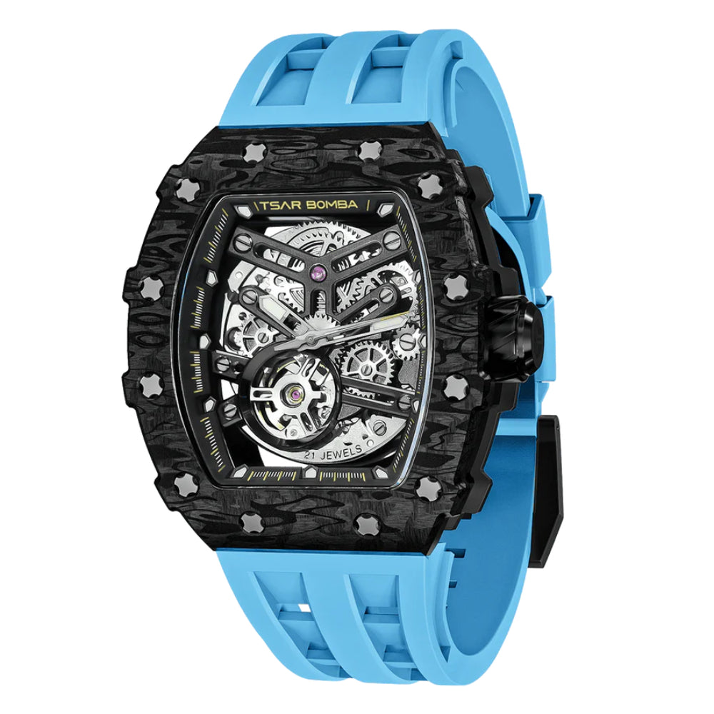 Tsar Bomba Automatic Light Blue FKM Rubber Strap Men's Watch TB8208CF-41