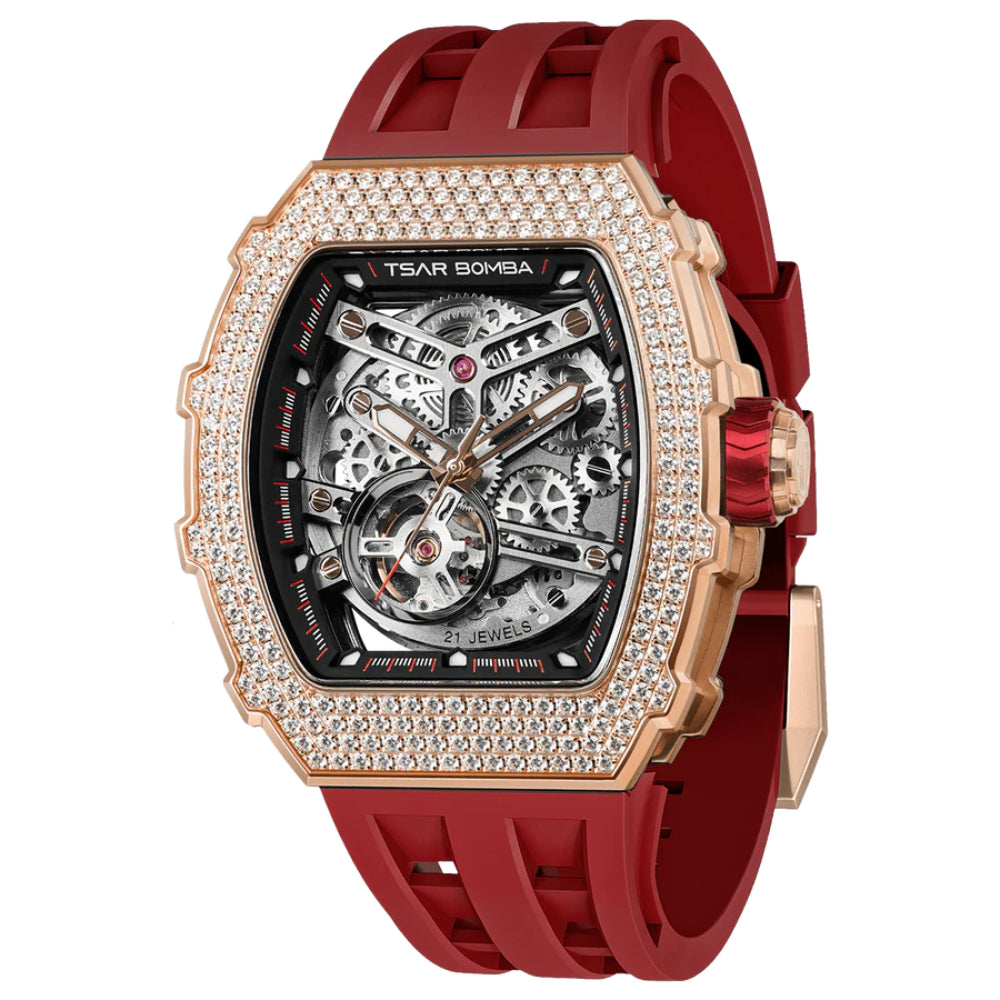 Tsar Bomba Automatic Red FKM Rubber Strap Men's Watch TB8208D-12