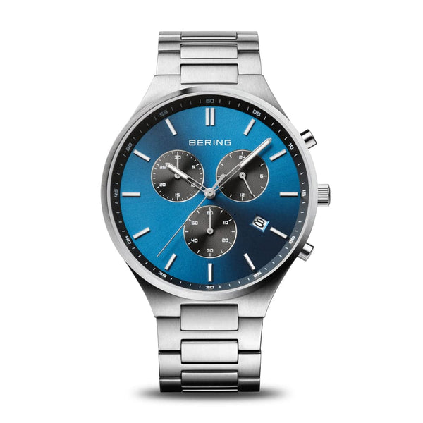 Bering Titan Chrono Blue Dial Silver Stainless Steel Strap Men Watch 11743-707