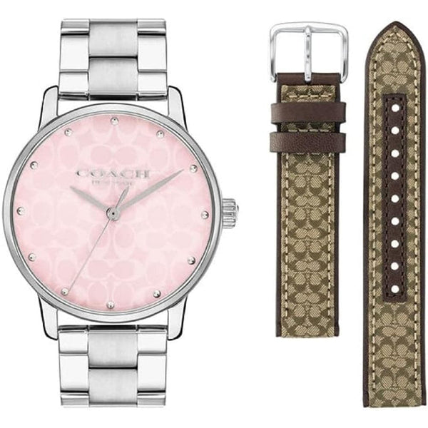 Coach New York Pink Dial Silver Stainless Steel Strap Women Watch 14000088