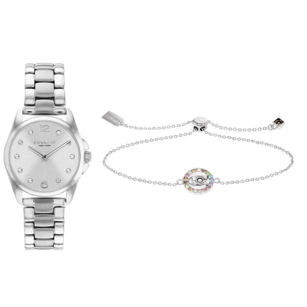 Coach New York Silver Dial Stainless Steel Strap Women Set Watch 14000089