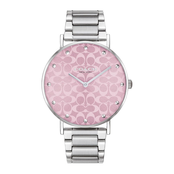 Coach New York Pink Dial Silver Stainless Steel Strap Women Watch 14000093