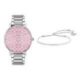 Coach New York Pink Dial Silver Stainless Steel Strap Women Watch 14000093