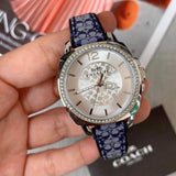 Coach New York Silver Dial Blue Leather Strap Women Watch 14502417