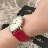 COACH PERRY ANALOG QUARTZ SILVER STAINLESS STEEL 14503153 RED LEATHER STRAP WOMEN'S WATCH
