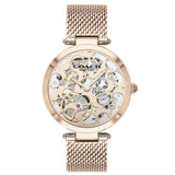 Coach New York Skeleton Dial Rose Gold Milanes Strap Women Watch 14503595