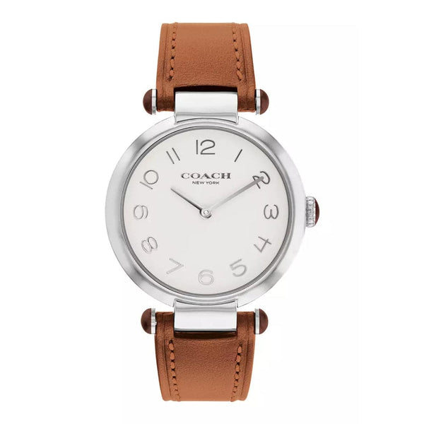 Coach New York Cary White Dial Brown Leather Strap Women Watch 14504000