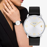 Coach New York Silver Dial Black Leather Strap Women Watch 14504198