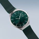 Bering Ultra Slim Green Dial & Milanese Strap Men Watch 18740-808