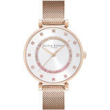 Olivia Burton Belgrave White and Carnation Gold Mesh Women Watch 24000006