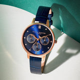 Olivia Burton Multifunction Blue Dial And Leather Strap Women Watch 24000011