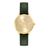 Olivia Burton Signature Bee Ultra Slim Gold & Green Leather Strap Women Watch 24000017