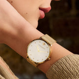Olivia Burton Celestial Ultra Slim Metallic White & Gold Mesh Women Watch 24000024