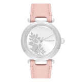 Olivia Burton Signature Floral T-Bar Silver & Rose Leather Strap Women Watch 24000046