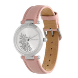 Olivia Burton Signature Floral T-Bar Silver & Rose Leather Strap Women Watch 24000046