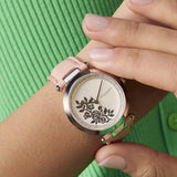 Olivia Burton Signature Floral T-Bar Silver & Rose Leather Strap Women Watch 24000046