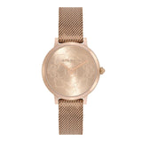 Olivia Burton Signature Floral Ultra Slim Carnation Rose Gold Mesh Women Watch 24000059