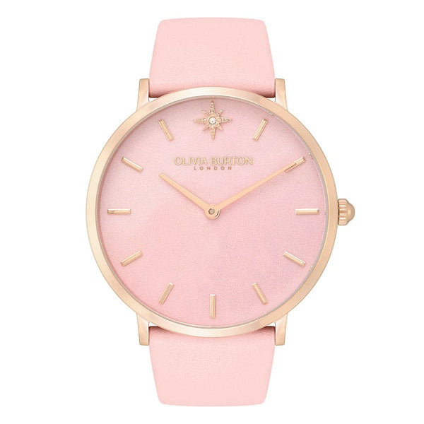 Olivia Burton Celestial Pink Dial And Leather Strap Women Watch 24000069