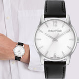 Calvin Klein White Dial Black Leather Strap Men Watch 25000054