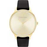 Calvin Klein Gold Dial Black Leather Strap Women Watch 25200008