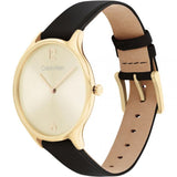 Calvin Klein Gold Dial Black Leather Strap Women Watch 25200008