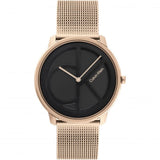 Calvin Klein Iconic Black Dial Rose Gold Milanese Strap Unisex Watch 25200029