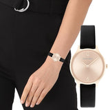 Calvin Klein Rose Gold Dial Black Leather Strap Women Watch 25200060