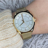 Calvin Klein White Dial Gold Milanese Strap Women Watch 25200195