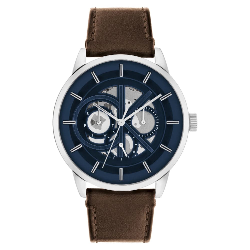 25200216 Calvin Klein Blue Chronograph Dial Brown Leather Strap Men Watch 25200 ...
