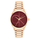 Calvin Klein Red Dial Rose Gold Stainless Steel Strap Women Watch 25200347
