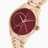 Calvin Klein Red Dial Rose Gold Stainless Steel Strap Women Watch 25200347