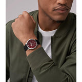 Fossil Machine Burgundy Dial Black LiteHide Leather Men's Watch FS6016P