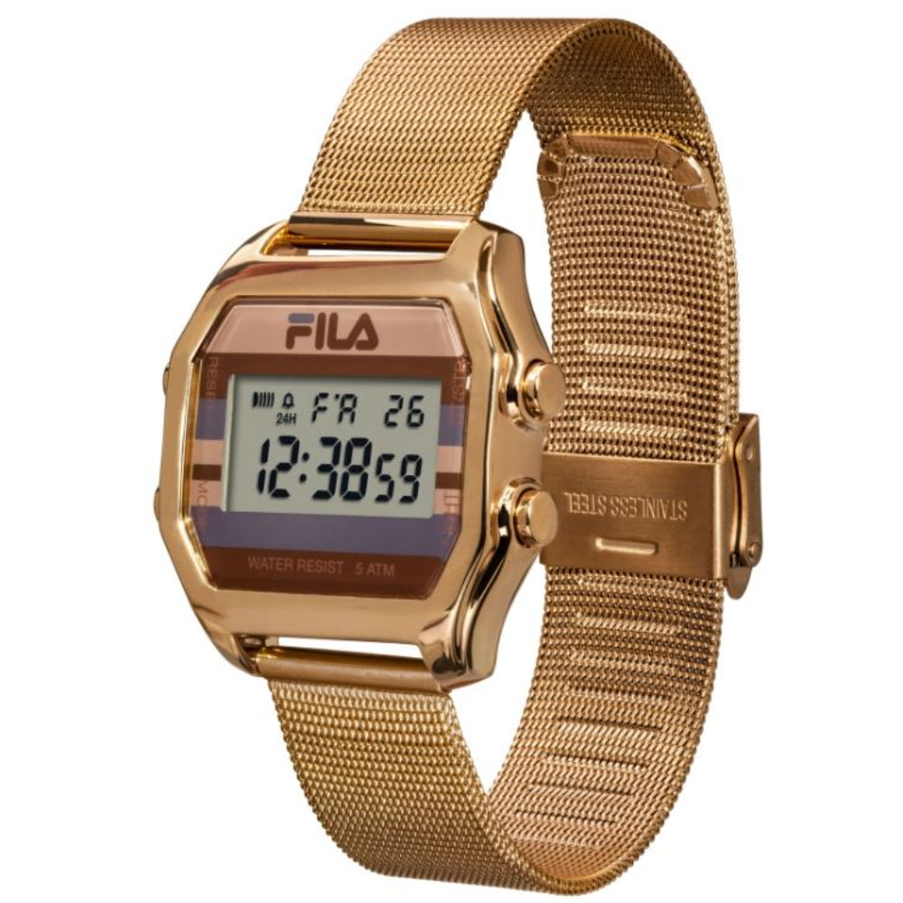 Fila Digital Rose Gold Stainless Steel Mesh Strap Women's Watch 38-350-003