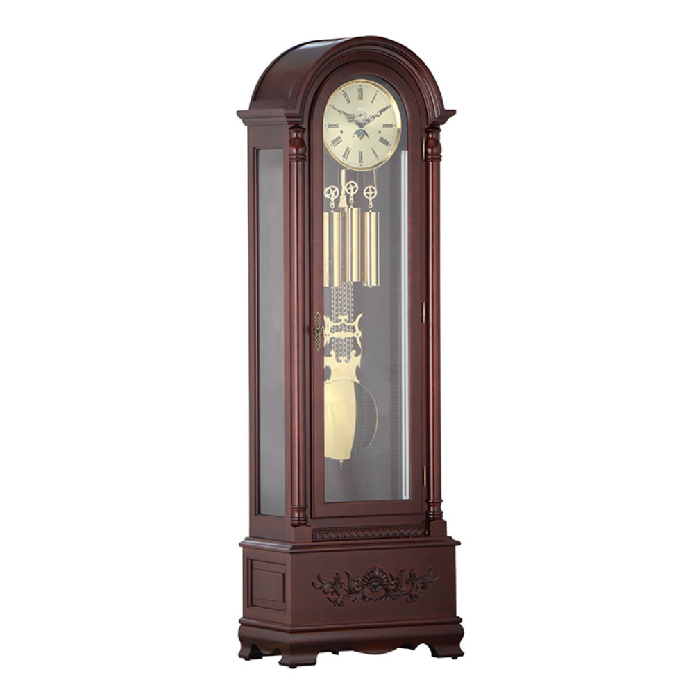 Mapple Leaf Windsor Carved 12-Rod Grandfather Clock – Mahogany Brown Model 6809