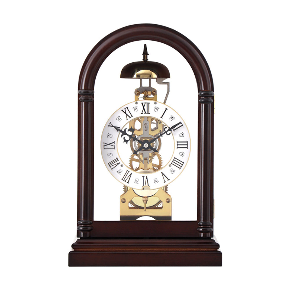 Mapple Leaf Arcadia Skeleton Mechanical Table Clock – Mahogany Brown Model 8023#