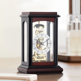 Mapple Leaf Pavilion Skeleton Mechanical Table Clock – Dark Brown Model 8027#