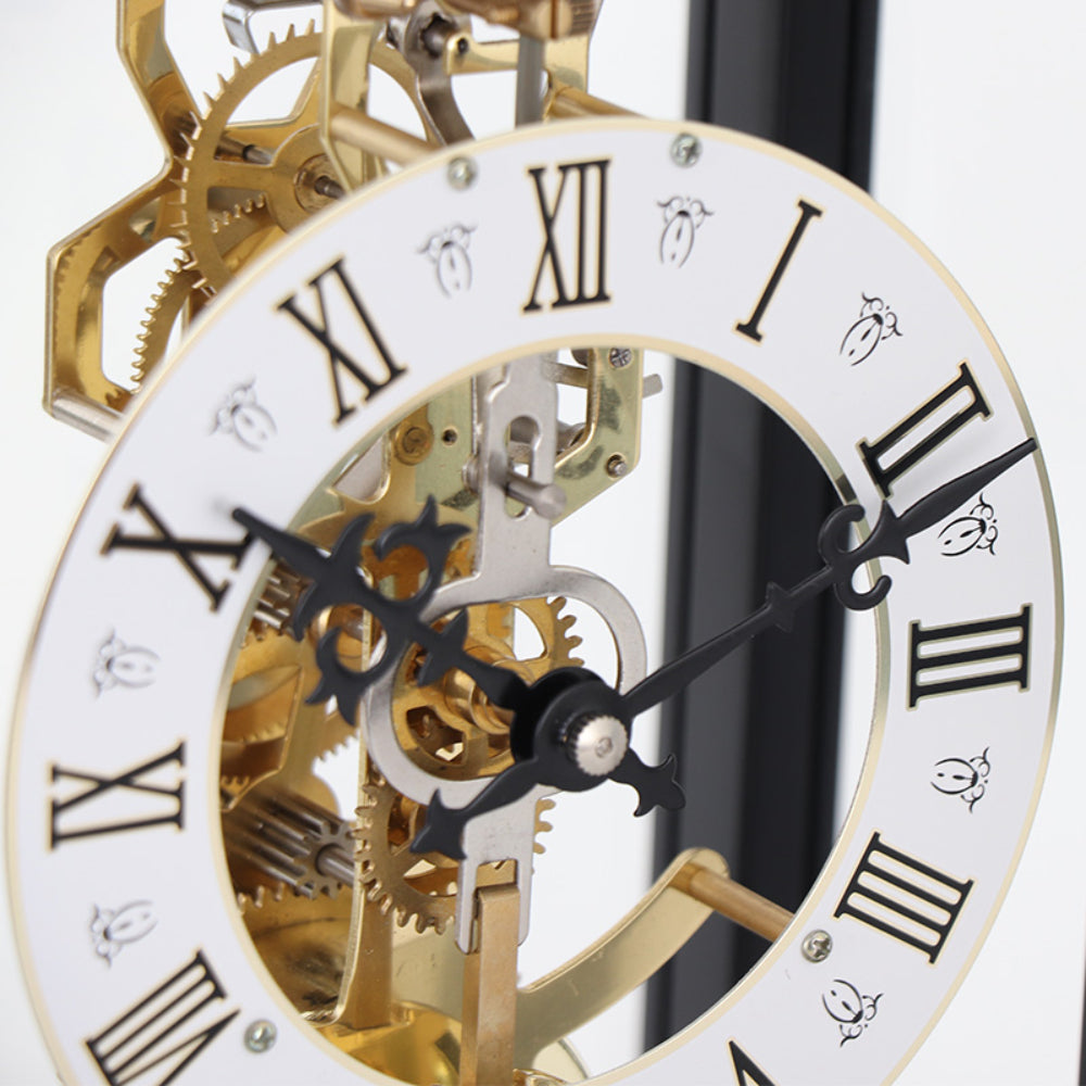 Mapple Leaf Pavilion Skeleton Mechanical Table Clock – Dark Brown Model 8027#