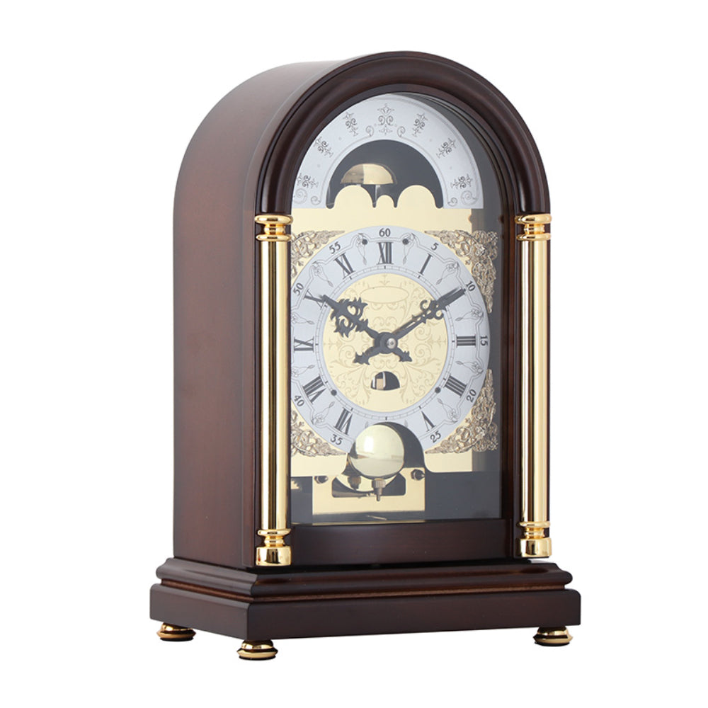 Mapple Leaf Astral Moonphase Mechanical Table Clock – Dark Brown Model 8063#