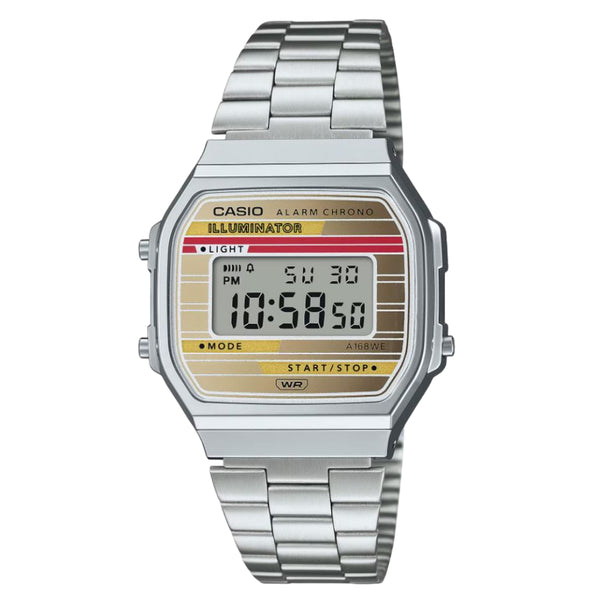 Casio General Digital Silver Stainless Steel Strap Unisex Watch A168WEHA-9ADF