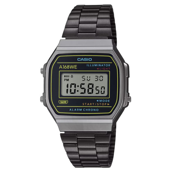 Casio General Digital Black Stainless Steel Strap Unisex Watch A168WEHB-1ADF