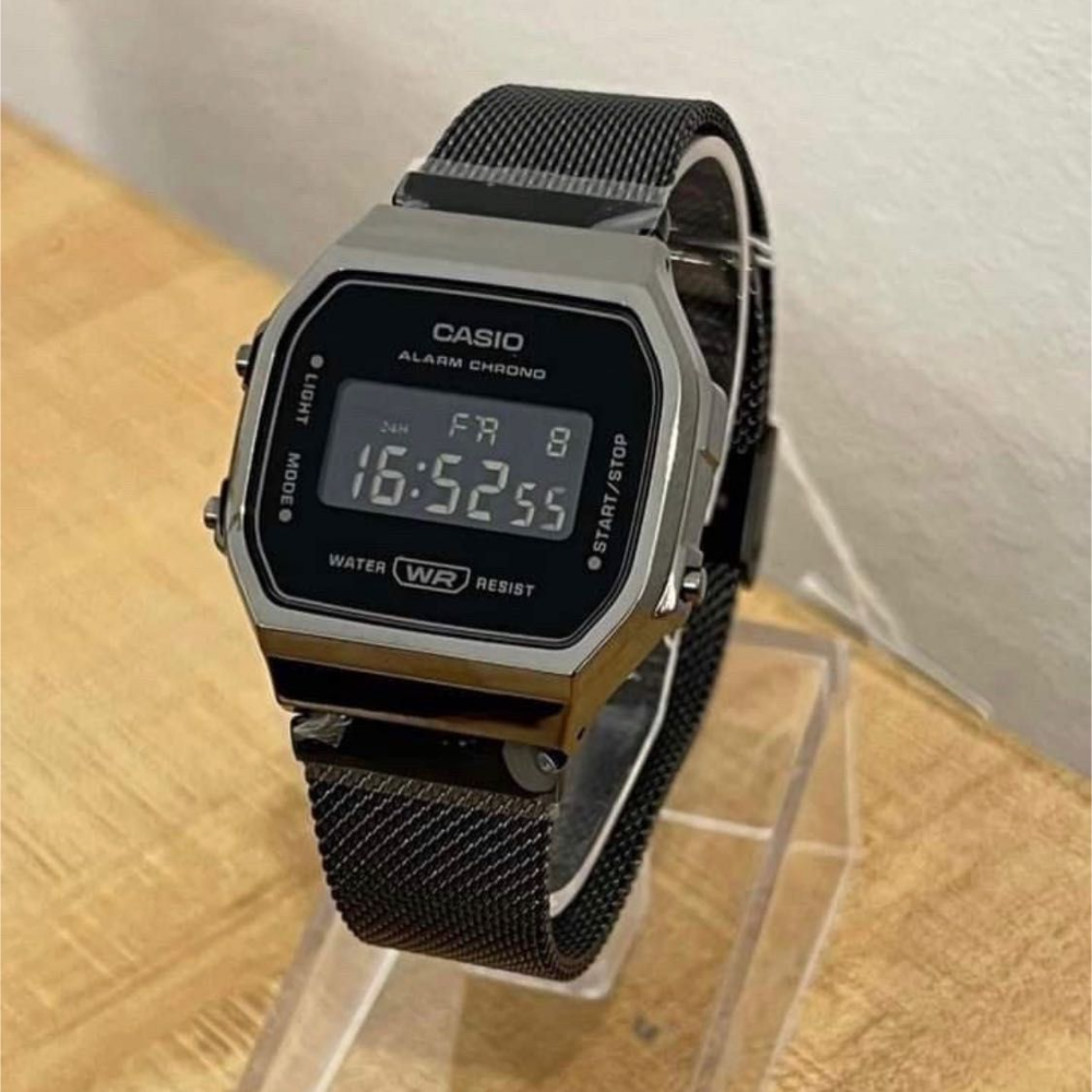 Casio General Black Stainless Steel Mesh Strap Unisex A168WEMB-1BDF-P ...