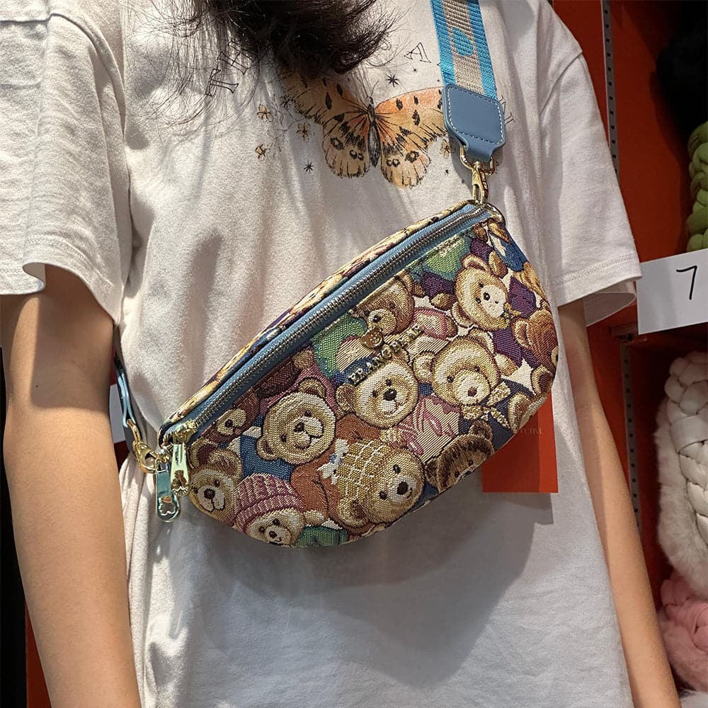 AG Collective Trendy Crossbody Waist Bag Cute Bear Printed Women's Belt Bag