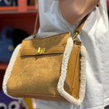 AG Collective Elegant Faux Suede Brown Handbag Top Handle Crossbody Bag