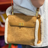AG Collective Elegant Faux Suede Brown Handbag Top Handle Crossbody Bag