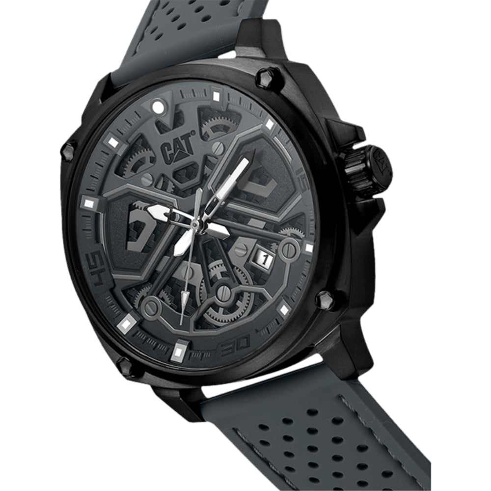 Caterpillar Skeleton Dial Gun Grey Silicone Strap Men's Watch AJ.151.25.525
