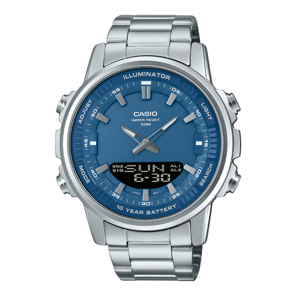 Casio General Blue Dial Silver Stainless Steel Strap Men Watch AMW-880D-2A1VDF