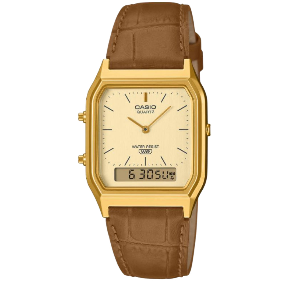 Casio Vintage Digital-Analogue Leather Strap Unisex Watch AQ-230EL With P Series