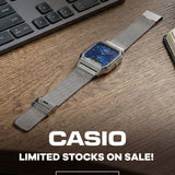 Casio Vintage Silver Stainless Steel Mesh Strap Unisex Watch AQ-230EM Series